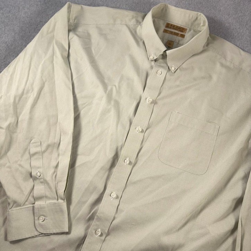 Roundtree & Yorke Button Down Mens 20 37 Tall Tan Check Gold Label Non-Iron